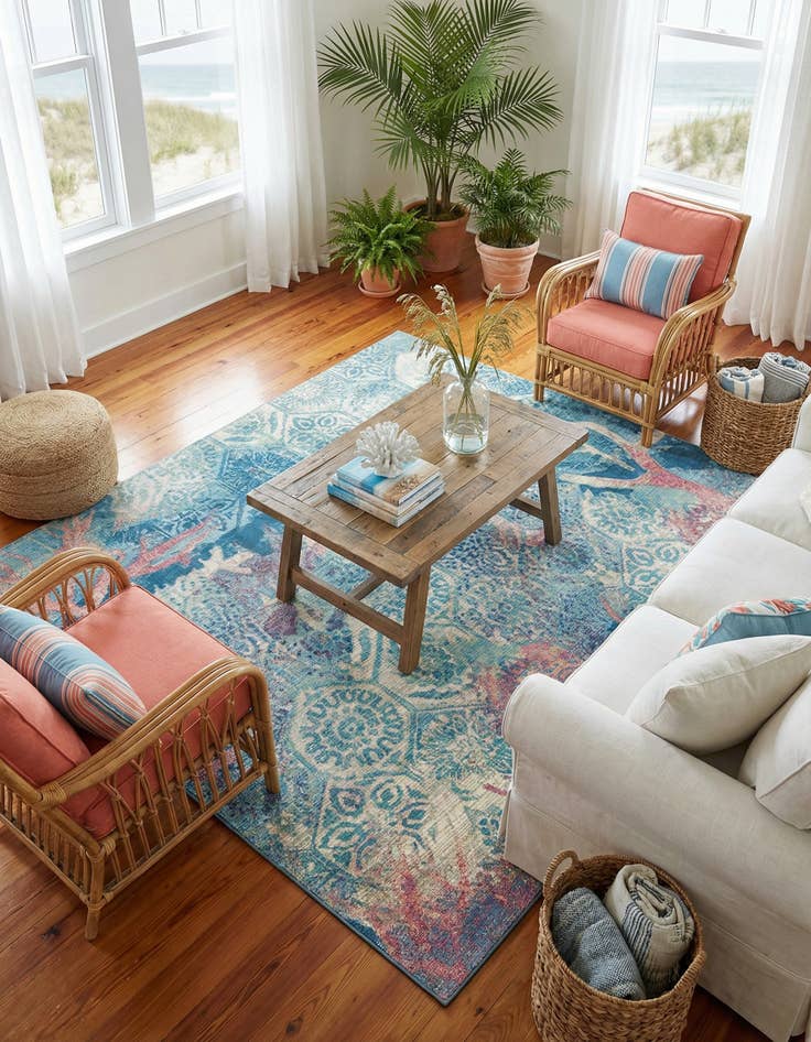 Detail image of 7' 10 x 7' 10 Washable Coastal Indoor / Outdoor Square Rug