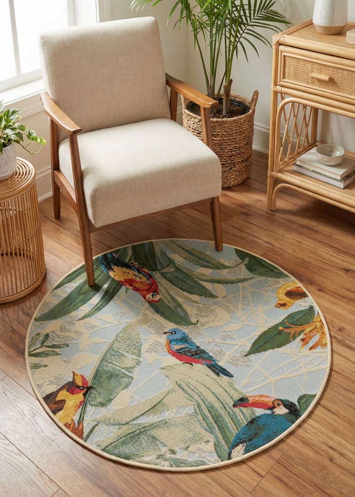 3' x 3' Easy-Clean Botanical Indoor / Outdoor Round Rug