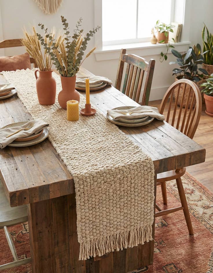 Detail image of 1' 2 x 8'  Hand Woven Chunky Jute Table Runner Rug