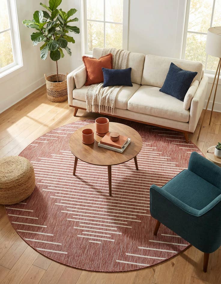 Detail image of 7' 10 x 7' 10 Easy-Clean Modern Indoor / Outdoor Round Rug