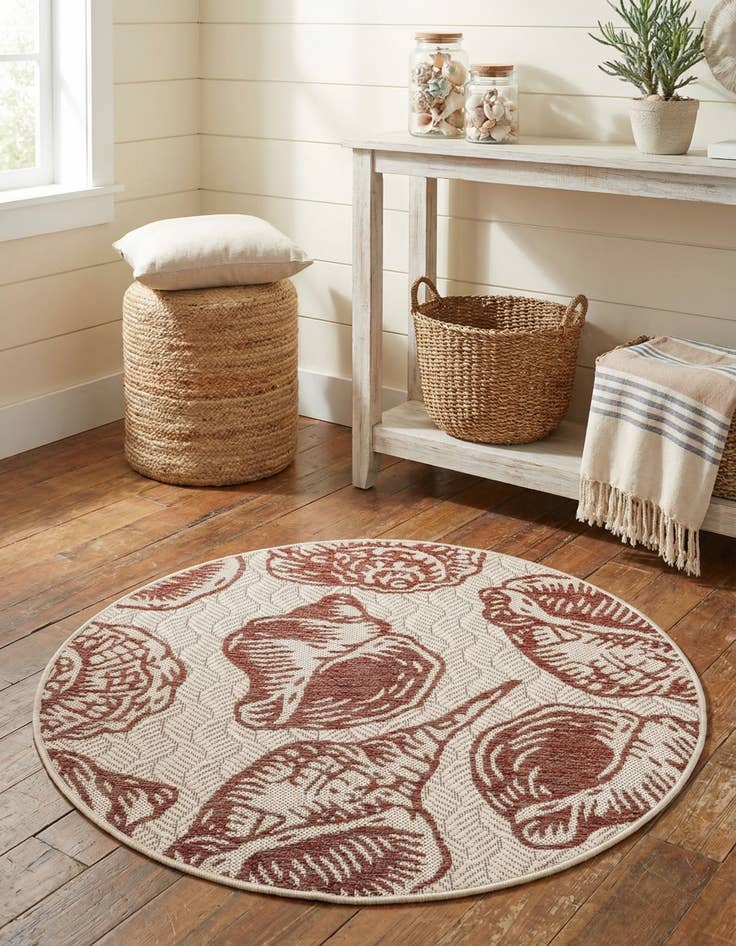 Detail image of 3' x 3' Washable Coastal Indoor / Outdoor Round Rug