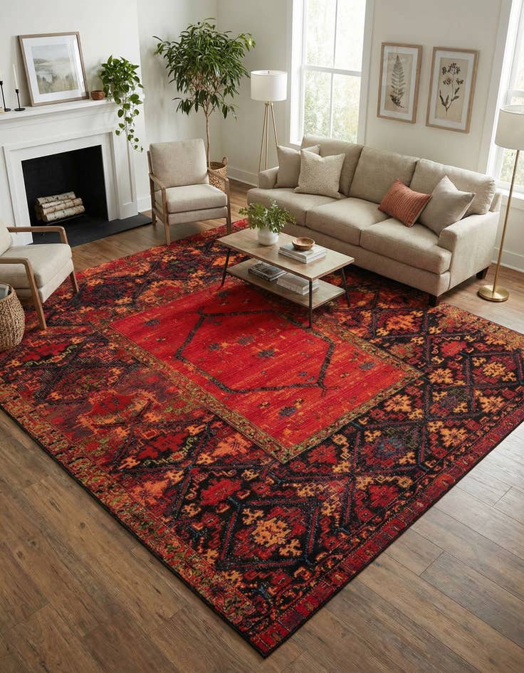 Detail image of 10' x 10'  Washable Tribal Indoor / Outdoor Square Rug