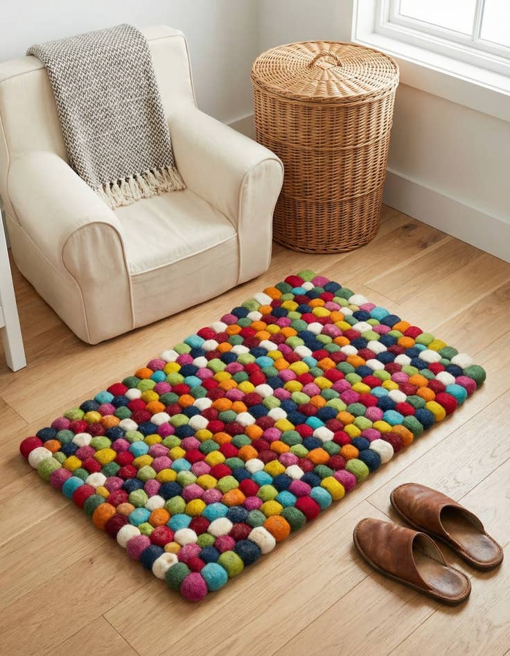 Detail image of 2' 2 x 3' 1 Felt Ball Wool Rug