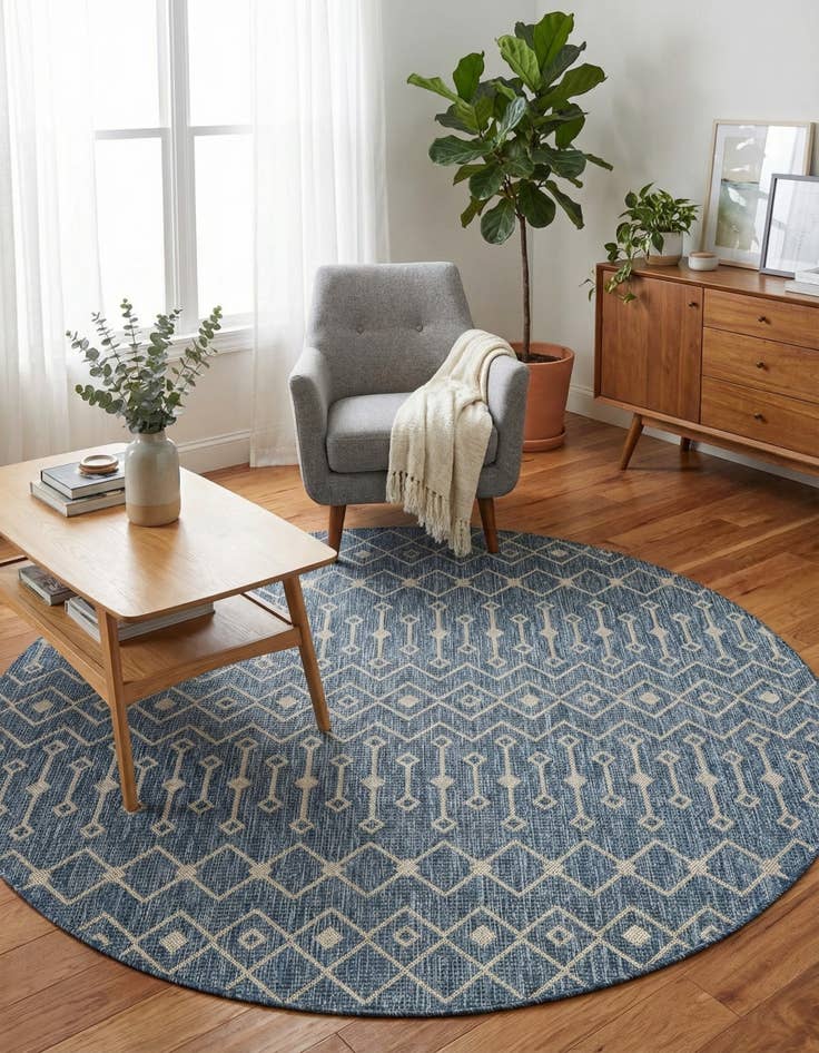 Detail image of 6' x 6' Easy-Clean Trellis Indoor / Outdoor Round Rug