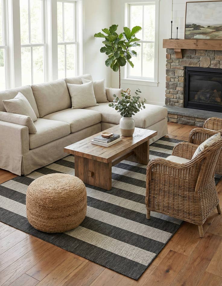 Detail image of 7' 10 x 11'  Washable Striped Indoor / Outdoor Rug