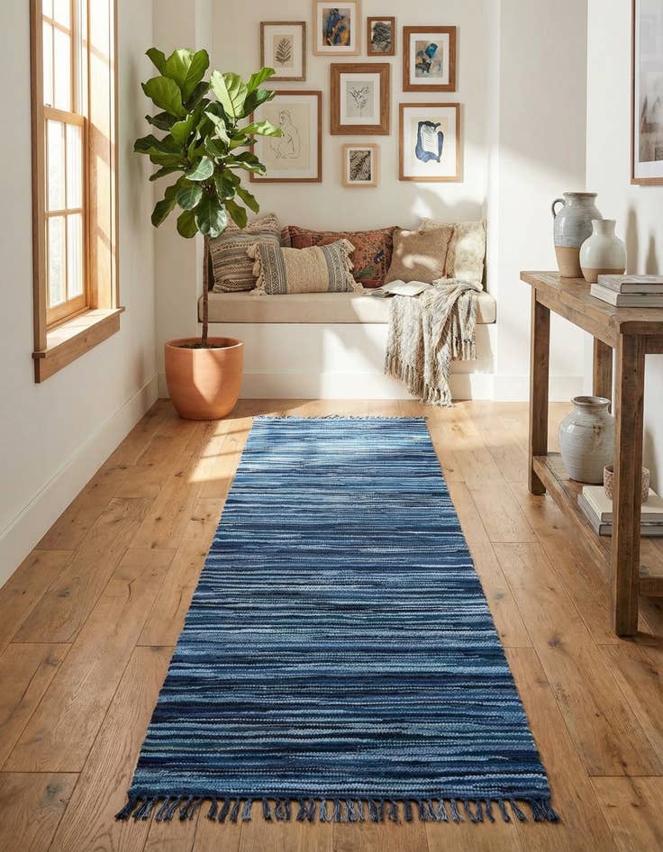 Detail image of 2' 7 x 9' 10 Hand Woven Chindi Cotton Runner Rug