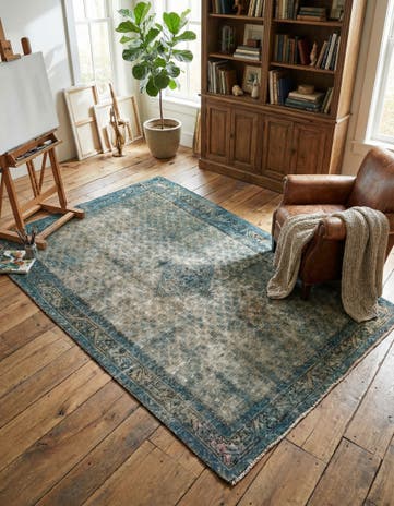 4' 1 x 6' 9 Hand Knotted Ultra Vintage Persian Wool Rug
