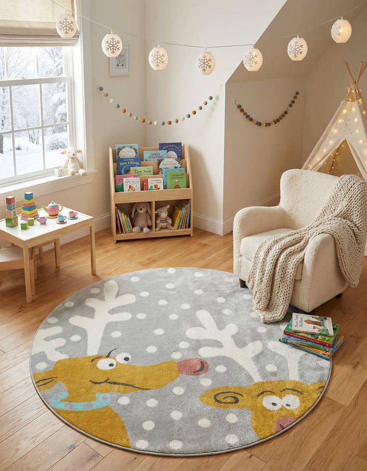 Detail image of 6' 1 x 6' 1 Reindeer Whimsy Kids Round Rug