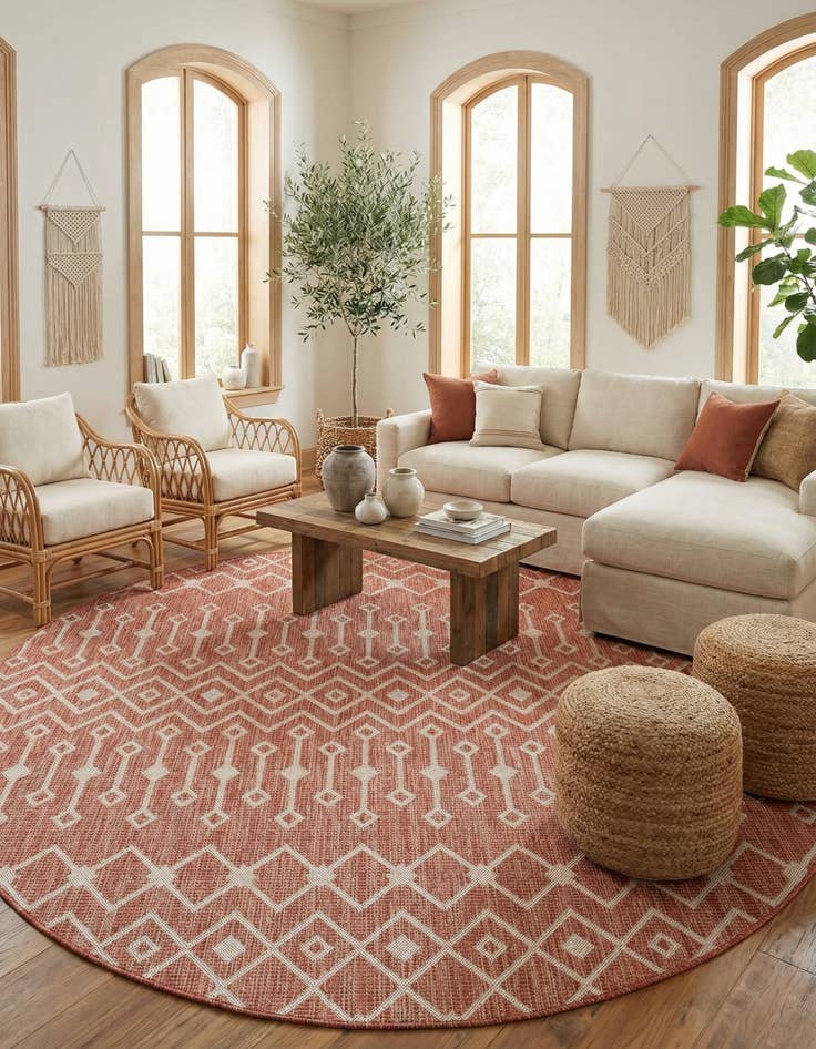 Detail image of 13' x 13' Easy-Clean Trellis Indoor / Outdoor Round Rug