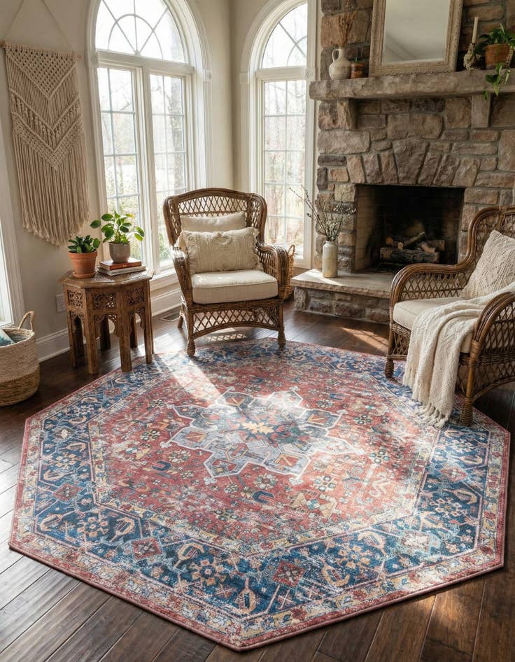 Detail image of 7' 10 x 7' 10 Washable Yara Octagon Rug