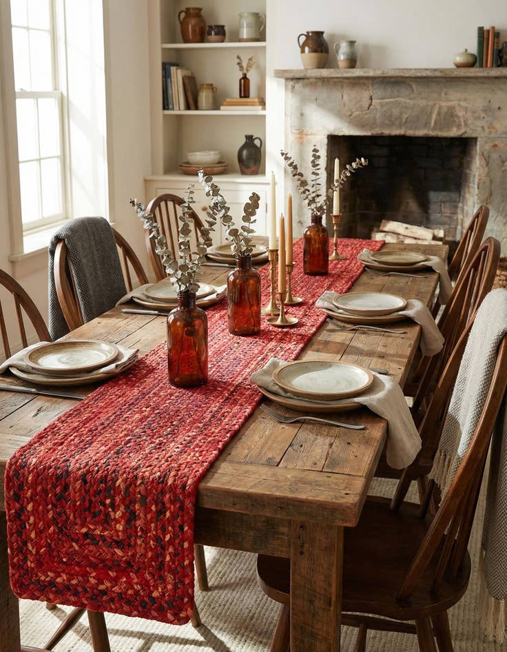 Detail image of 1' 2 x 10' Handmade Braided Chindi Table Runner Rug