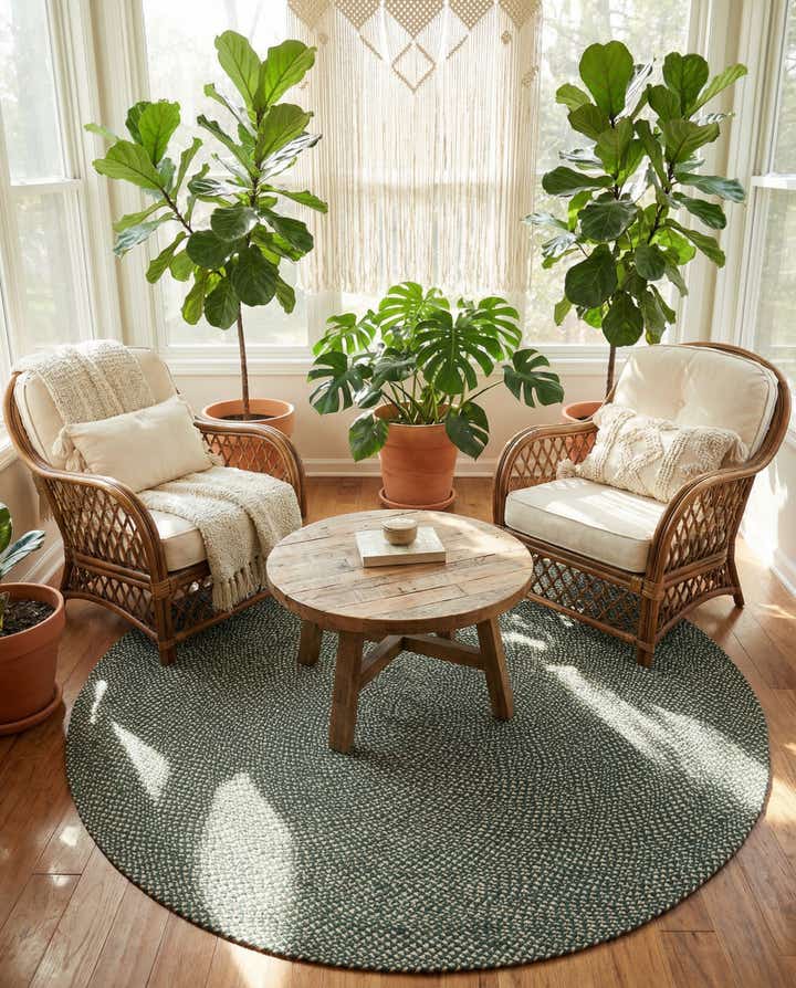 7' 10 x 7' 10 Handmade Tweed Braided Jute Round Rug