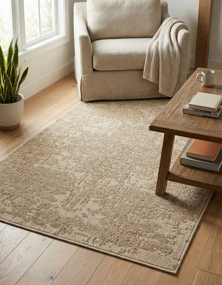 Detail image of 4' 1 x 6' 1  Washable Traditional Indoor / Outdoor Rug