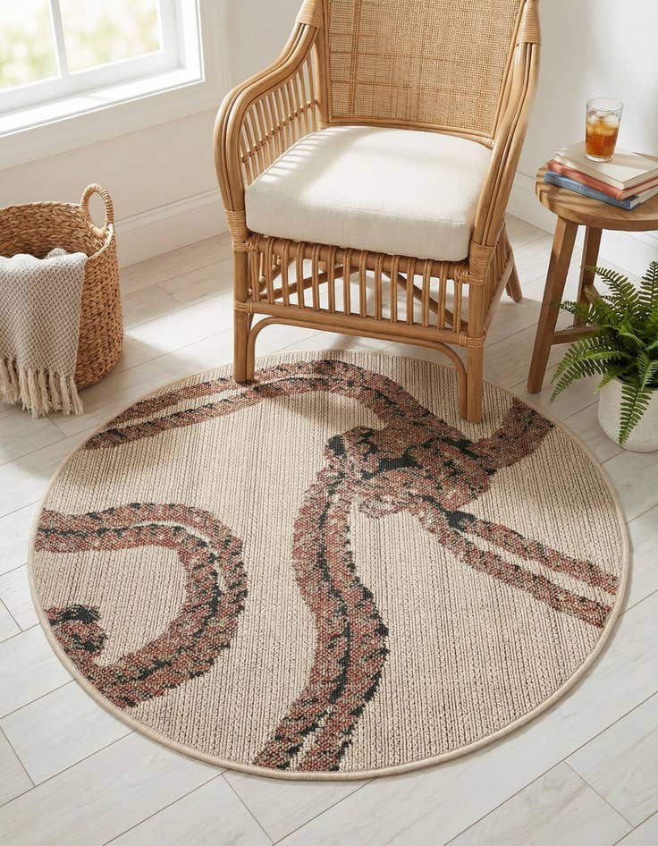 Detail image of 3' x 3' Washable Coastal Indoor / Outdoor Round Rug