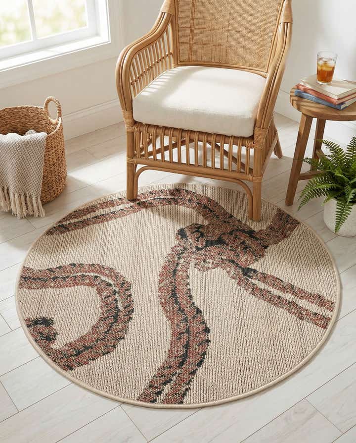3' x 3' Easy-Clean Coastal Indoor / Outdoor Round Rug