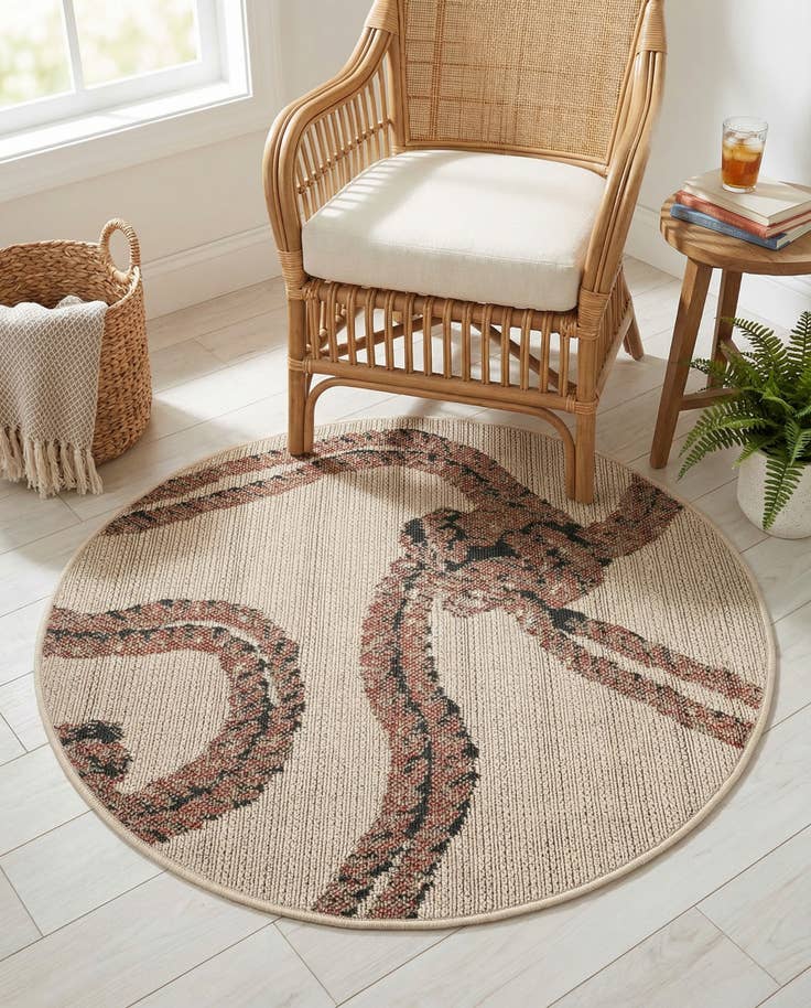 Detail image of 3' x 3' Easy-Clean Coastal Indoor / Outdoor Round Rug