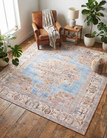 Blue Washable Timeless Square Rug
