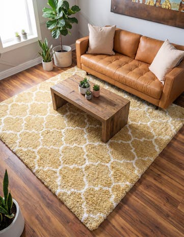 Yellow Moroccan Shag Square Rug