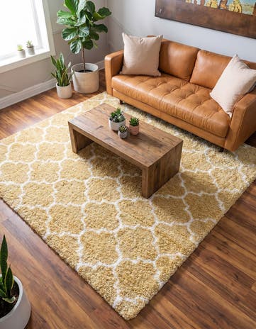 Yellow Moroccan Shag Square Rug