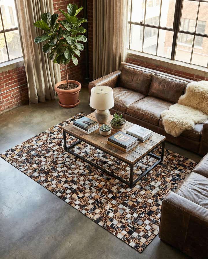 5' 1 x 8' 1 Cowhide Leather Rug