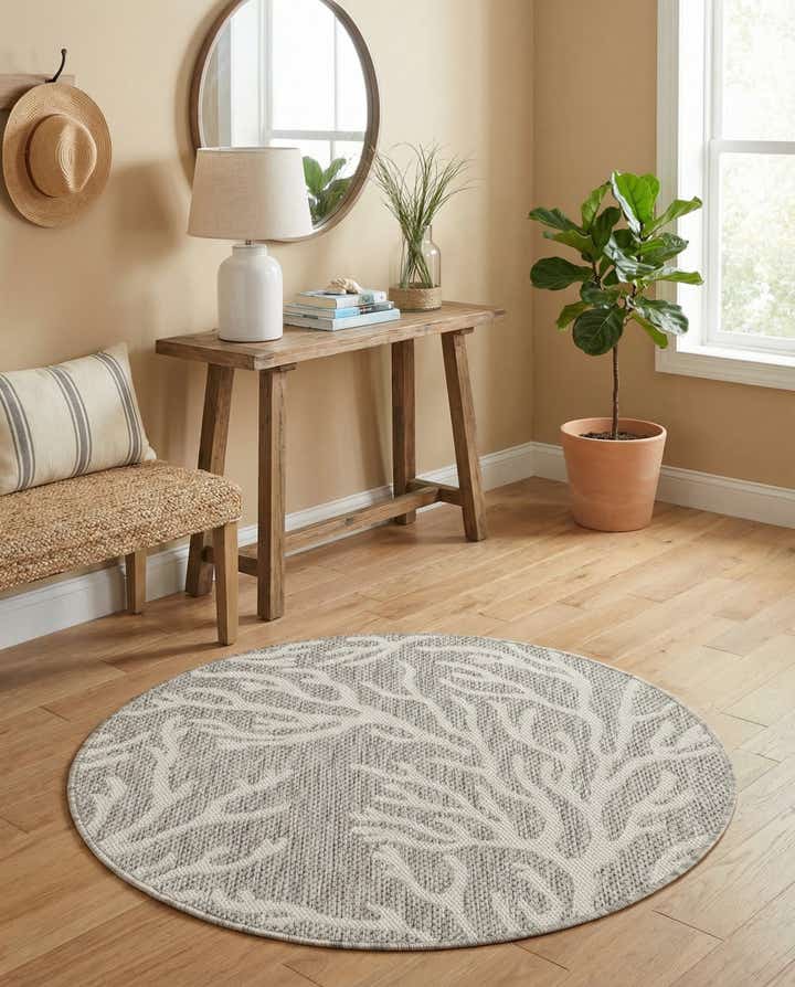 3' x 3' Easy-Clean Coastal Indoor / Outdoor Round Rug