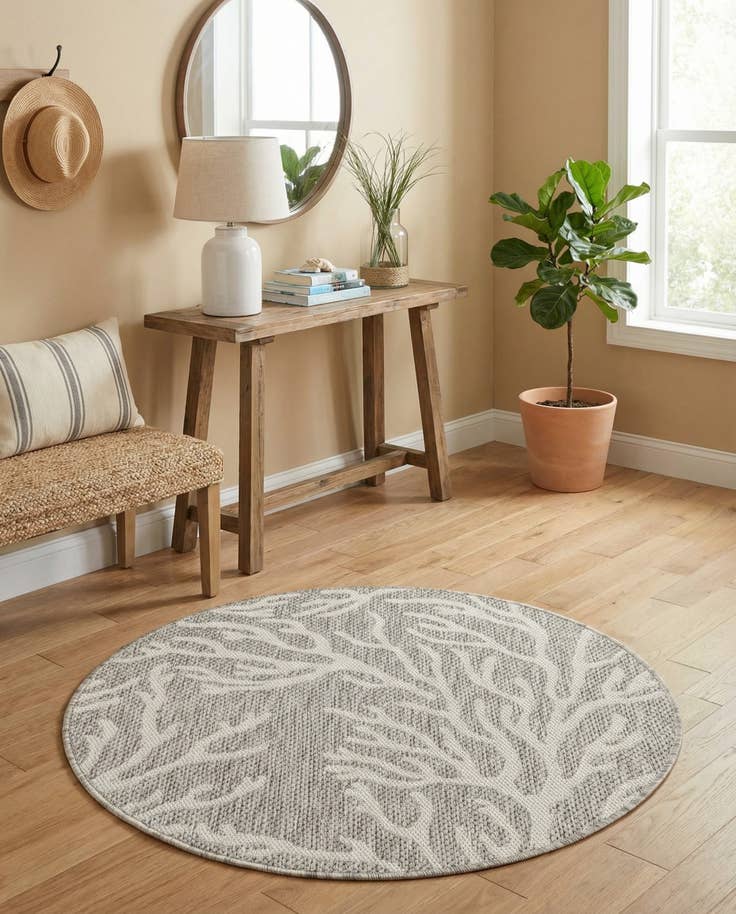 Detail image of 3' x 3' Easy-Clean Coastal Indoor / Outdoor Round Rug