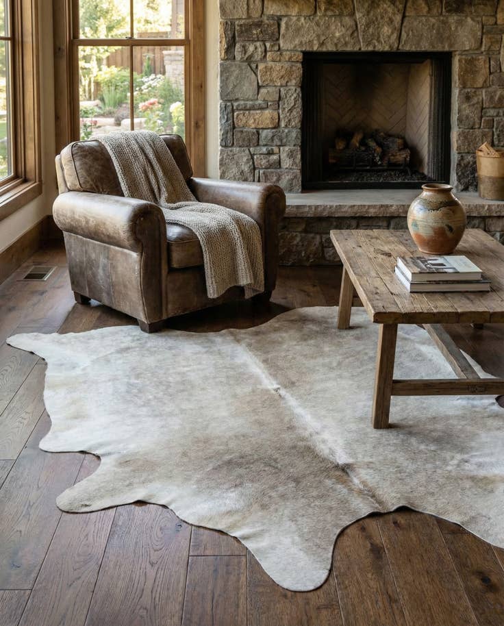 Detail image of 6' 1 x 6' 9 Cowhide Leather Rug