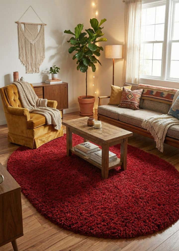 5' 3 x 8' Solid Shag Oval Rug