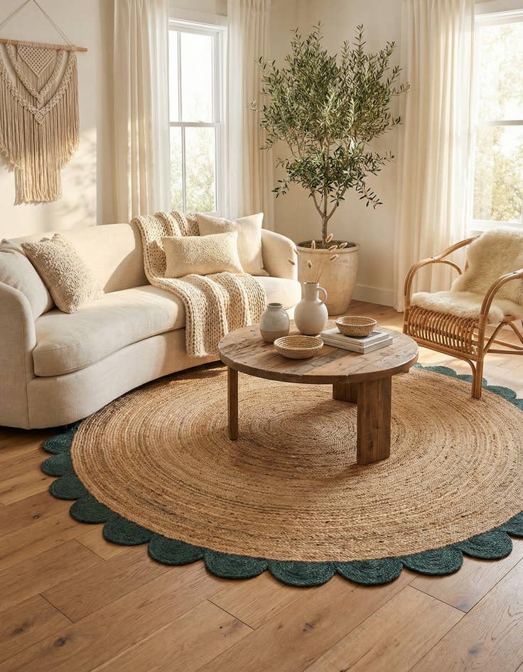 Detail image of 8' x 8'  Hand Scallop Braided Jute Round Rug