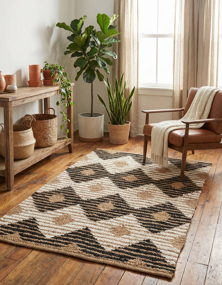 Detail image of 4' 1 x 6' 1 Hand Woven Chindi Jute Rug