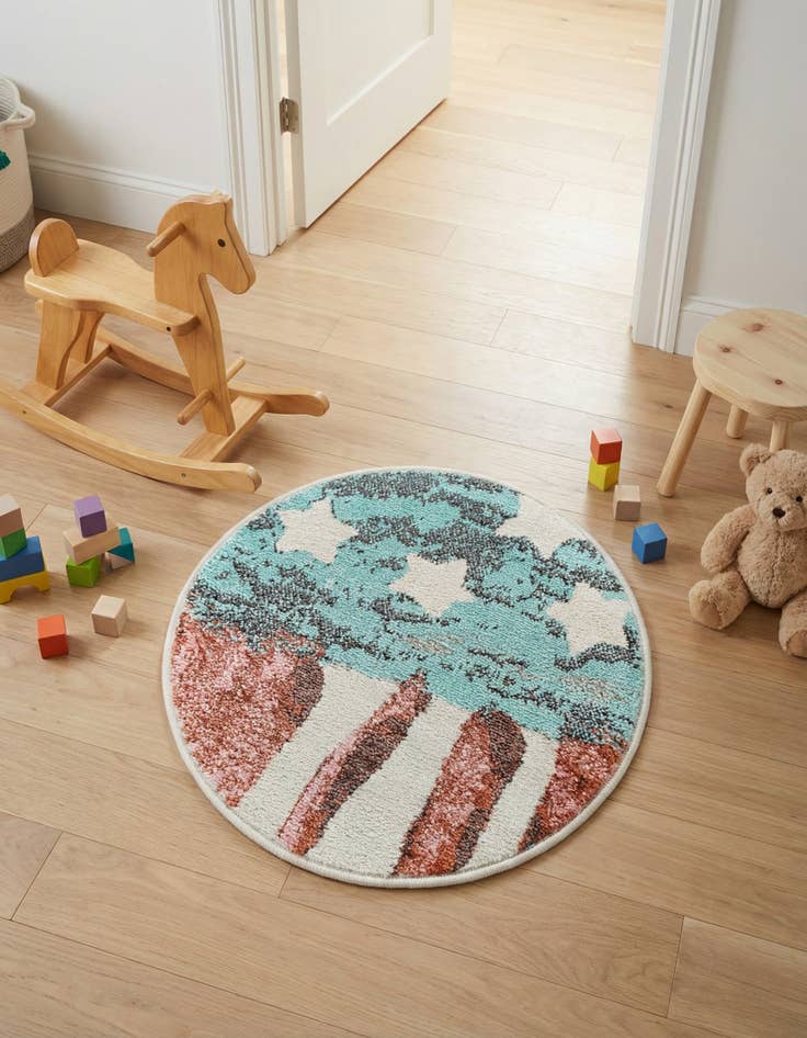 Detail image of 2' 2 x 2' 2 American Flag Whimsy Kids Round Rug