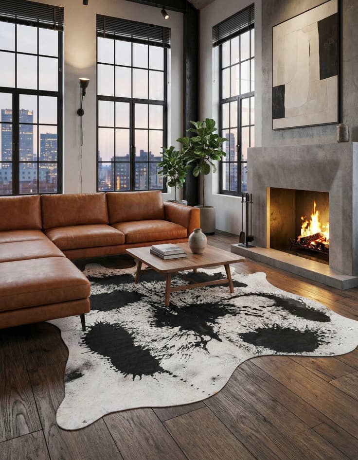 Detail image of 7' 4 x 8' 1 Cowhide Leather Rug