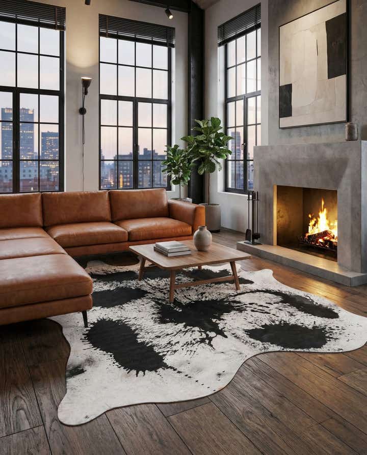 7' 4 x 8' 1 Cowhide Leather Rug