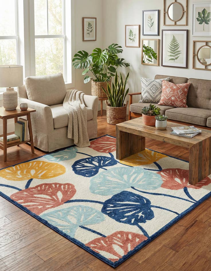 Detail image of 7' 10 x 7' 10  Washable Belize Indoor / Outdoor Square Rug