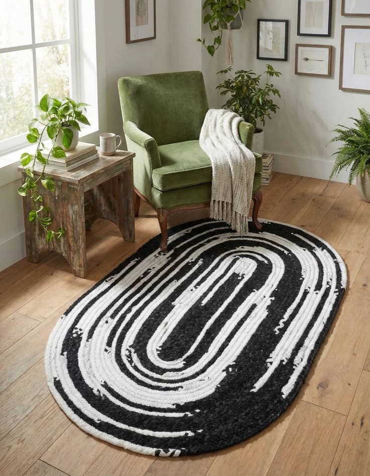 Detail image of 3' 3 x 5' 1 Handmade Braided Chindi Oval Rug