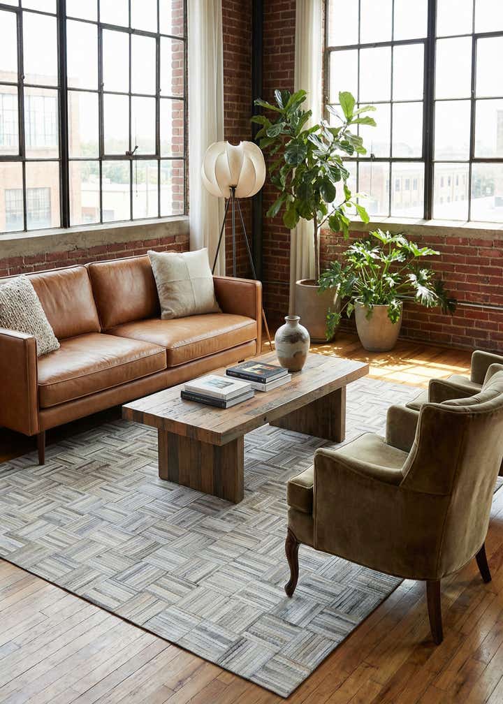 6' 1 x 9' Cowhide Leather Rug