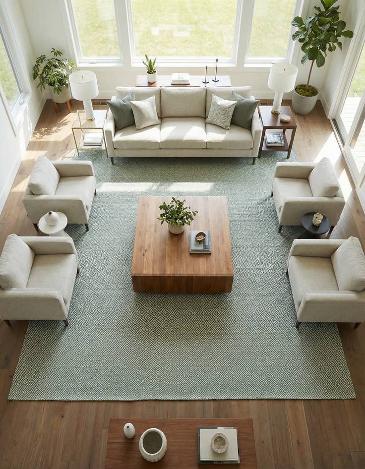 Detail image of 10' x 10'  Hand Woven Geo Trellis Flatweave Square Rug