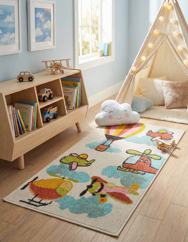 Detail image of 2' 2 x 4' Airplanes Whimsy Kids Runner Rug