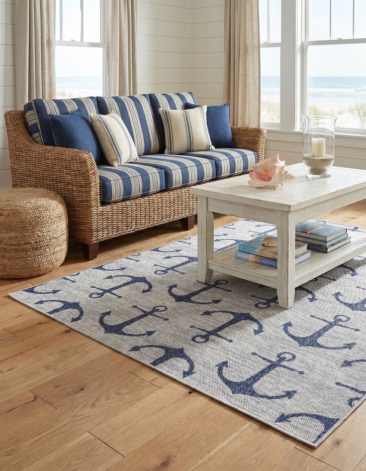 Detail image of 5' 3 x 7' Easy-Clean Coastal Indoor / Outdoor Rug