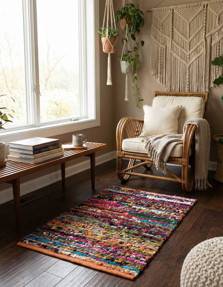 Detail image of 2' x 3' 1 Handmade Braided Chindi Rug