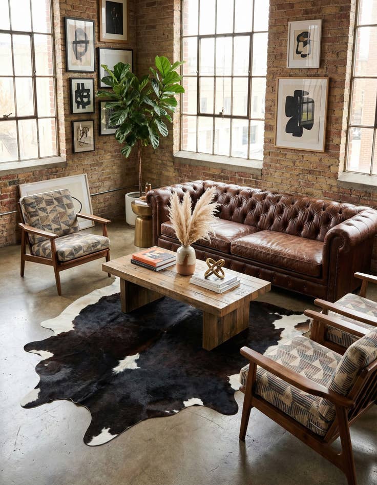 Detail image of 6' x 6' 2 Cowhide Leather Square Rug