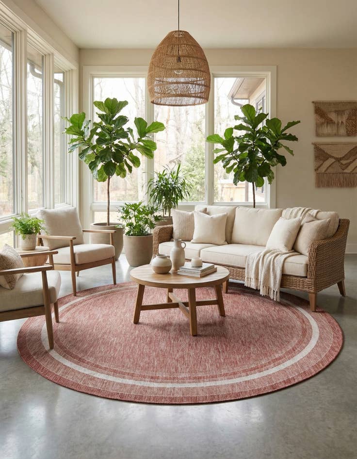 Detail image of 10' x 10' Easy-Clean Border Indoor / Outdoor Round Rug