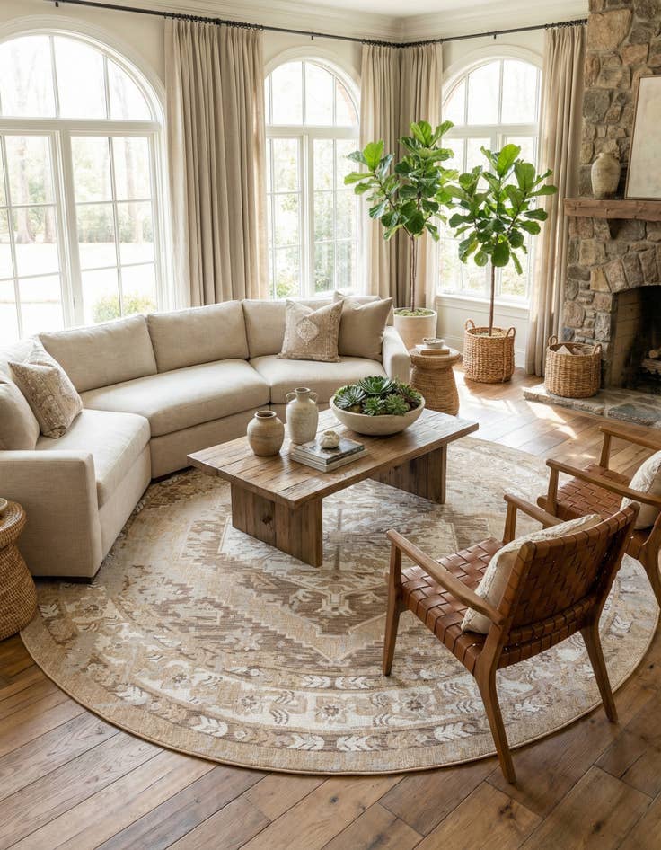 Detail image of 13' x 13' Easy-Clean Traditional Indoor / Outdoor Round Rug