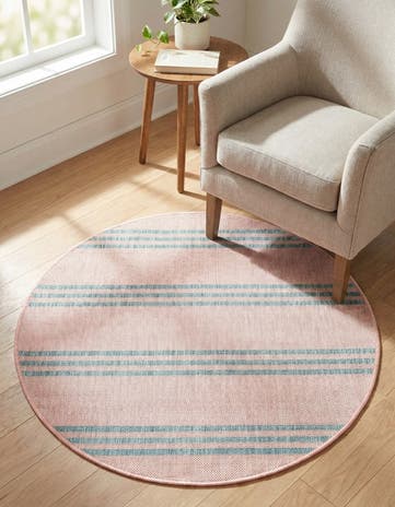 Pink and Aqua Easy-Clean Jill Zarin Anguilla Indoor / Outdoor Round Rug