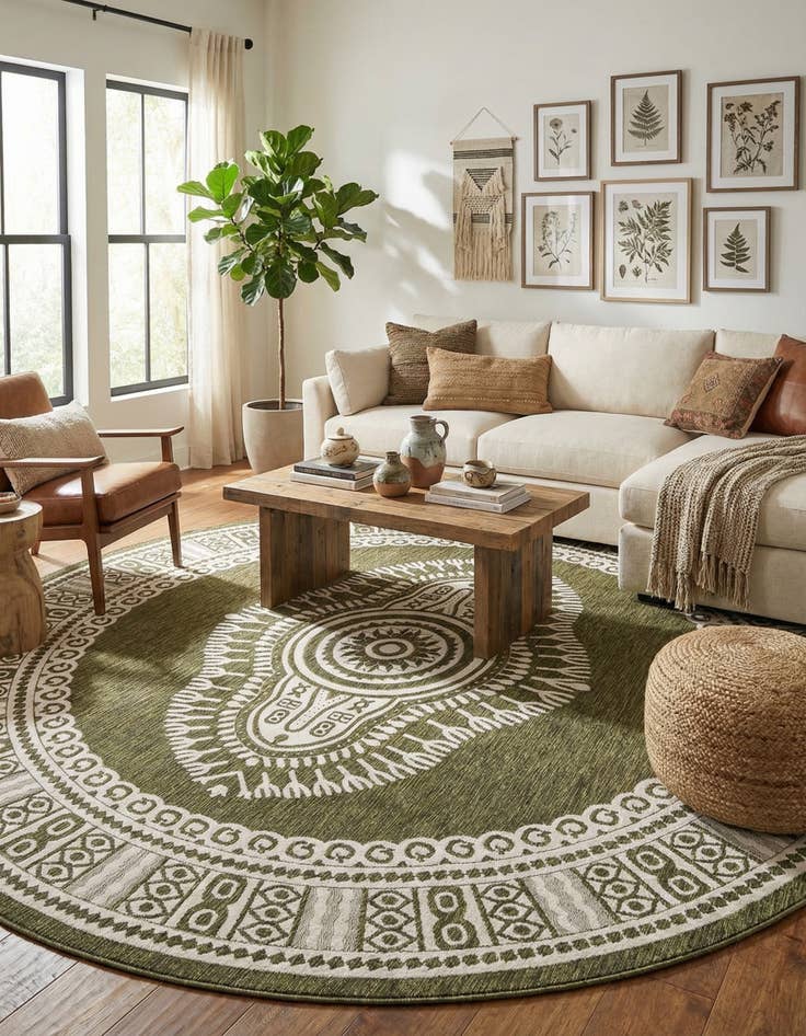 Detail image of 13' x 13'  Washable Traditional Indoor / Outdoor Round Rug