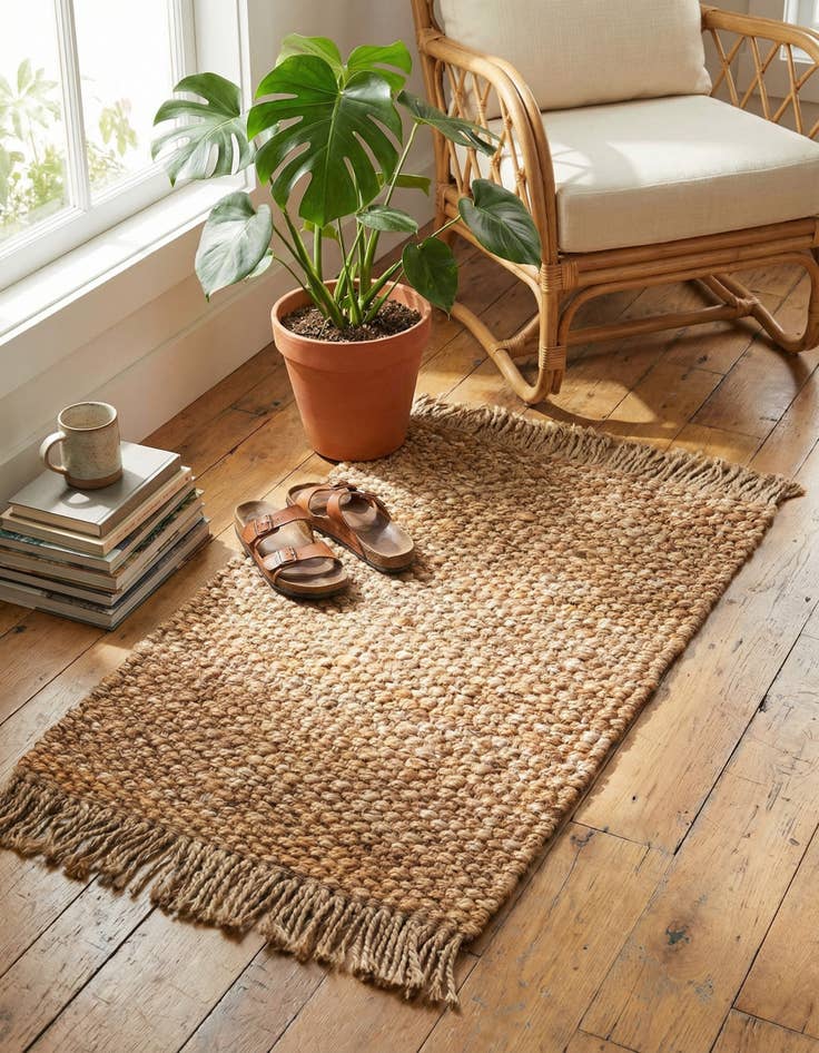 Detail image of 2' x 3' 1  Hand Woven Chunky Jute Rug