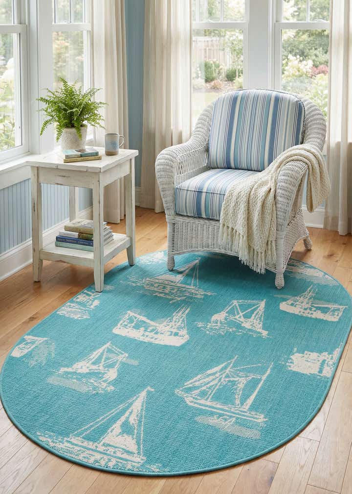 4' x 6' Easy-Clean Coastal Indoor / Outdoor Oval Rug