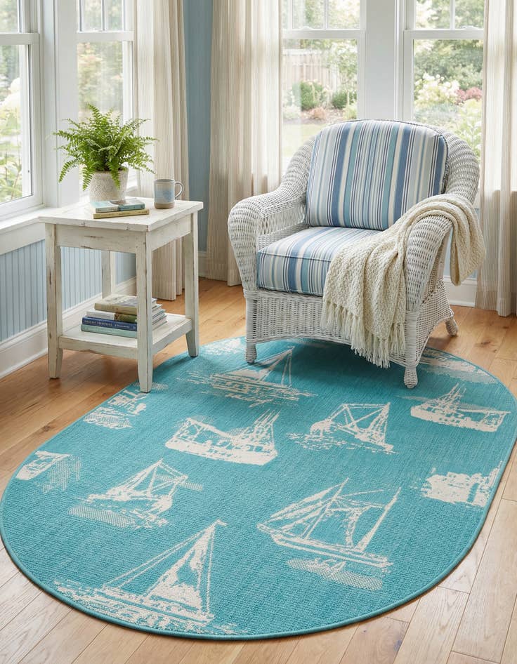 Detail image of 4' x 6' Easy-Clean Coastal Indoor / Outdoor Oval Rug