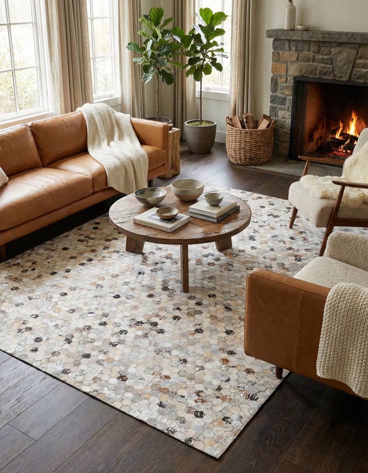 Detail image of 4' 9 x 6' 9 Cowhide Stocks Rug