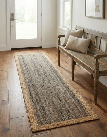 Gray Brown Handmade Braided Jute Runner Rug